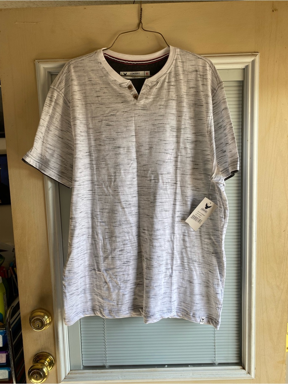 Company Eighty One Casual Heathered Henley Tee - White/Gray